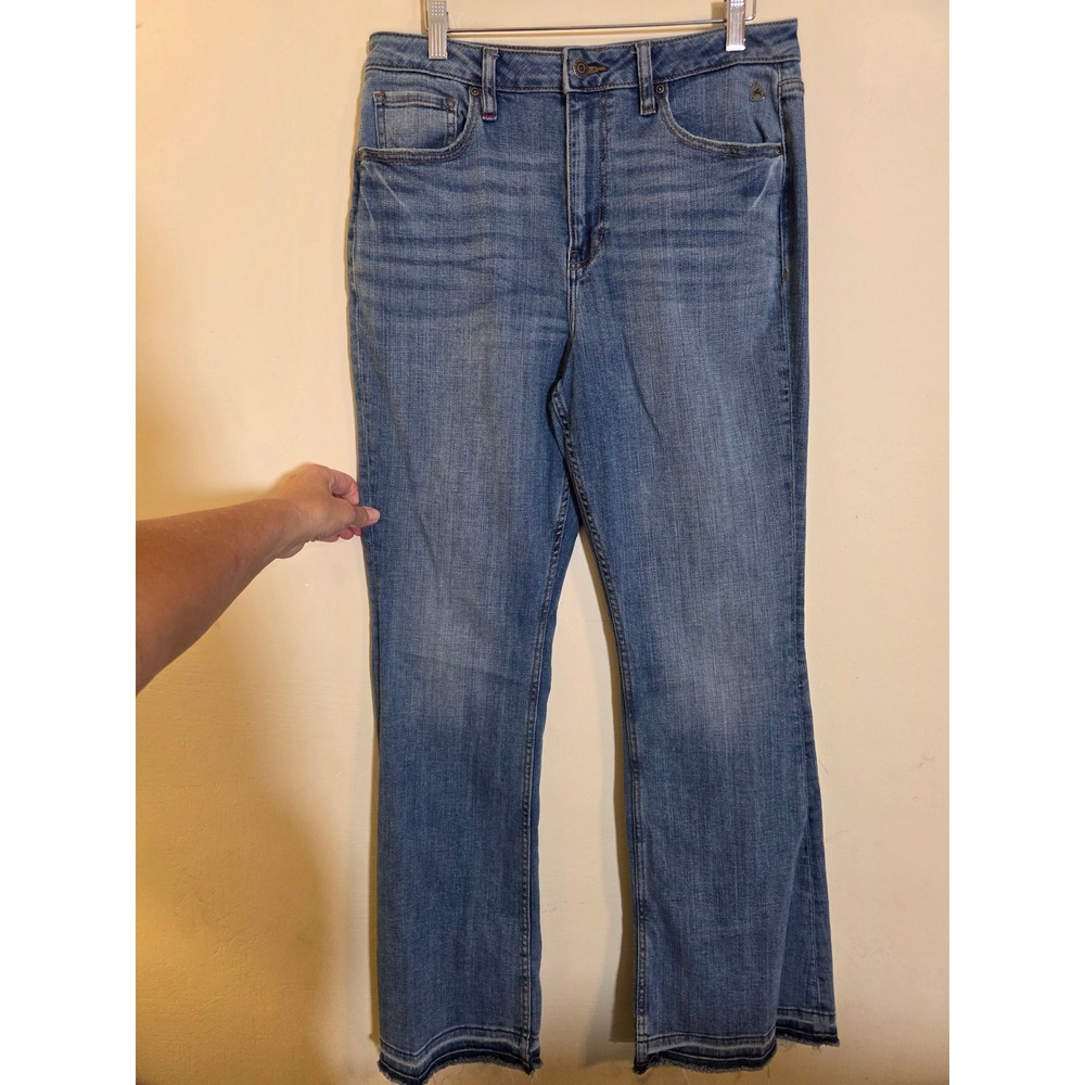 Idyllwind Miranda Lambert Flare Jeans Blue Raw Hem 14W x 34L High Rise Stretch